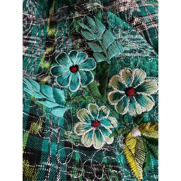 Green Handmade Ruffle Embroidered Floral Waist Apron 31" - Picture 5 of 9